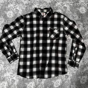 Levi's Plaid Button Up Shirt Black White Long Sleeve Cotton Men's Size L